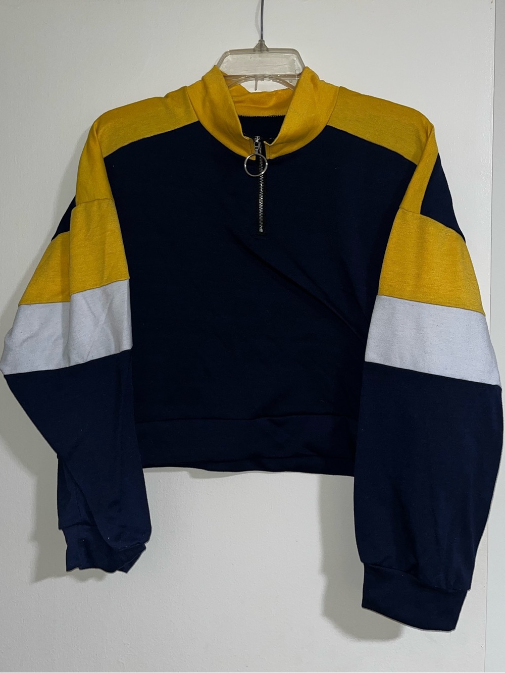 Women's Cropped Colorblock Half-Zip Pullover - Navy & Yellow